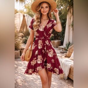 Floral coquette boho faux wrap Dress